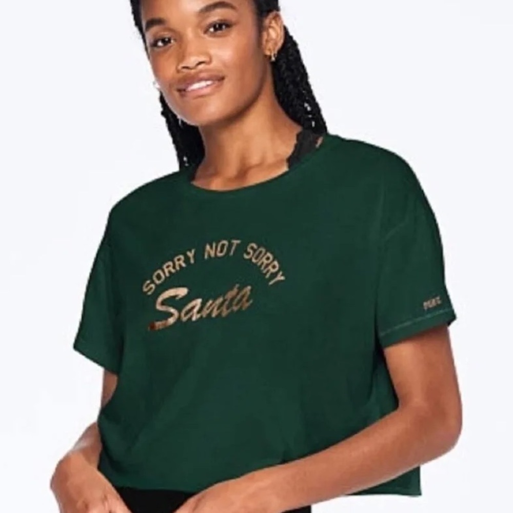 PINK Victoria's Secret Sorry Not Sorry Santa Crop Top